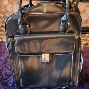 La Grange Black Genuine Leather Ladies Wheeled 2-in-1 Laptop Case